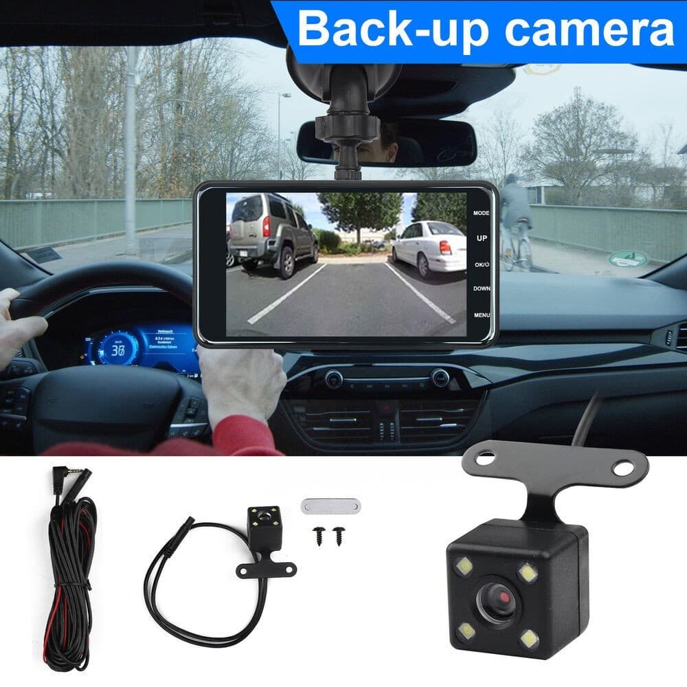 4" Touch Screen Dash Cam 1080P Dual Lens Car DVR Recorder Front And Rear Camera