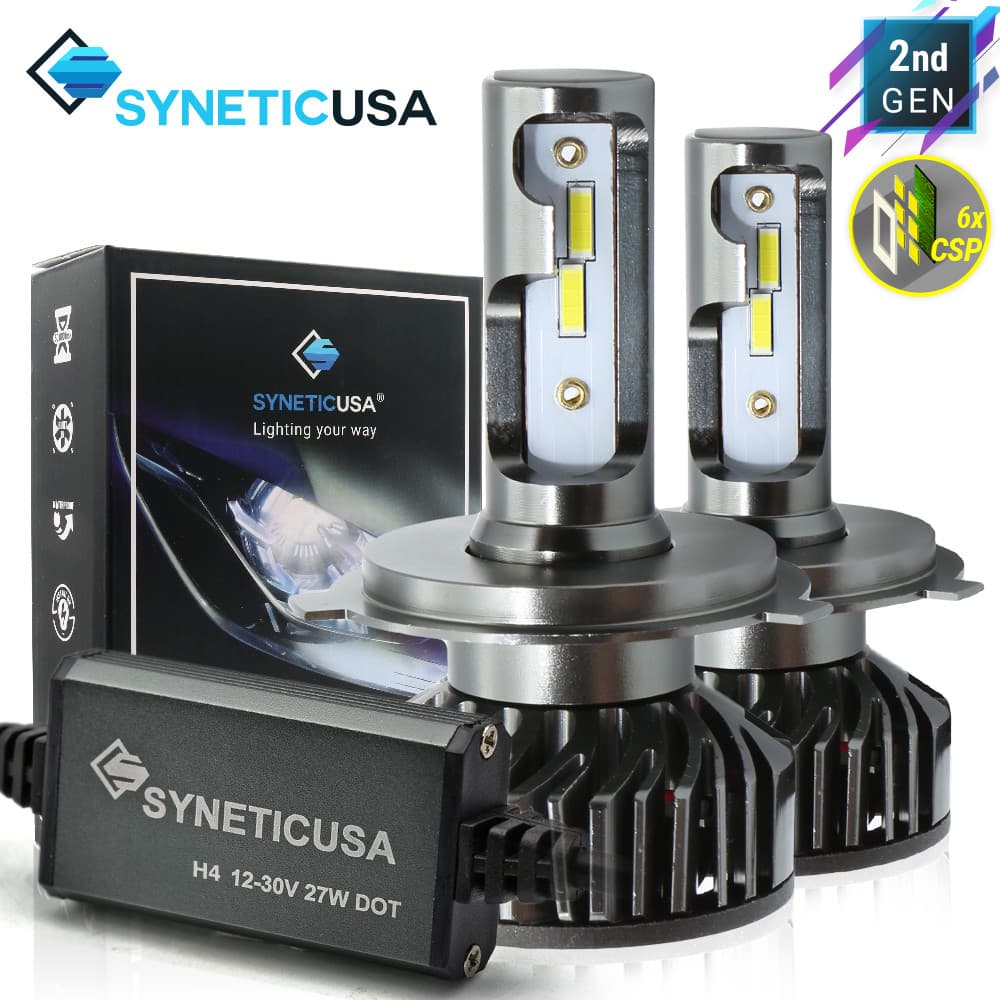 SYNETICUSA 9003/H4 CSP 6000K White LED Headlight Bulbs Conversion Kit Hi-Low