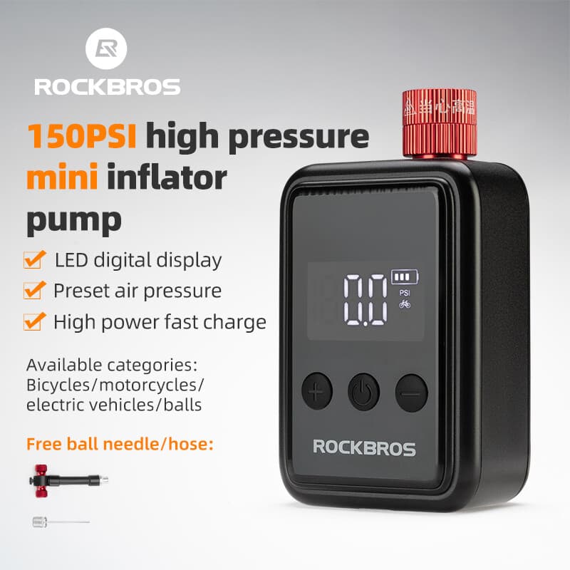 ROCKBROS Electric Mini Air Pump Motorcycle Bike Portable Inflator LED Tire Ball