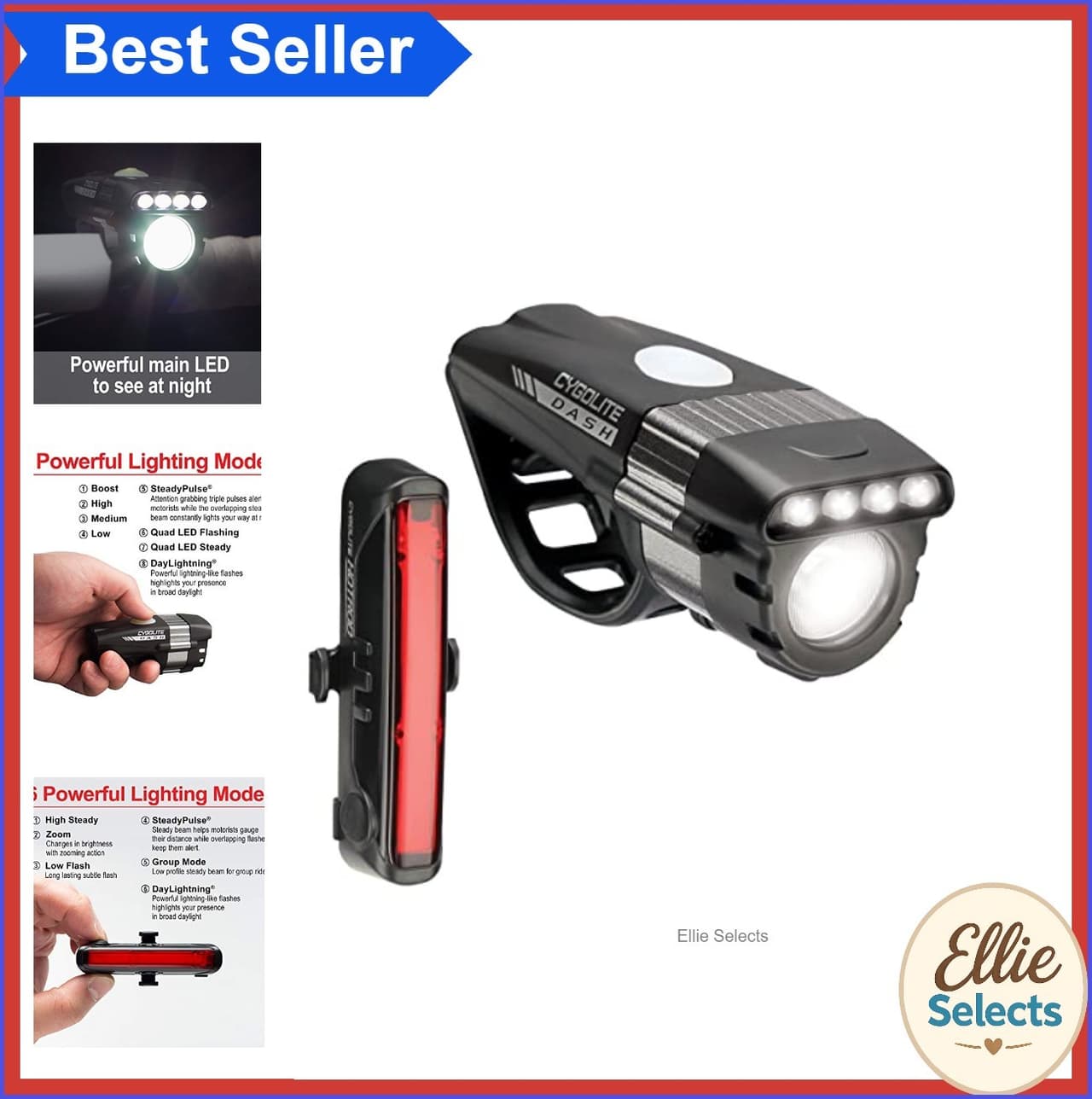Bicycle Light Set 600 50 Lumen USB Rechargeable Water Resistant Flexible Mount