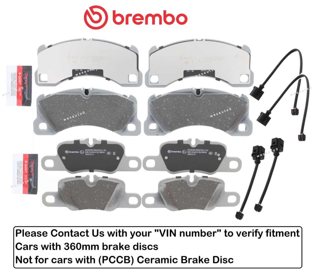 Front & Rear Brake Pad OES Ceramic +Sensor for Porsche Panamera (360mm/VinReqd)
