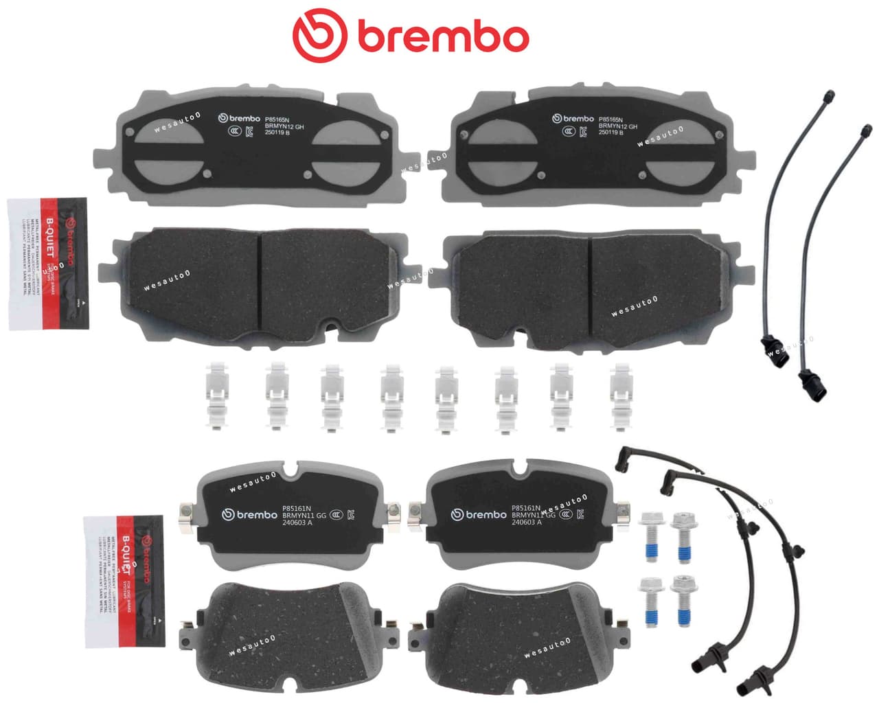 Front & Rear Brake Pad Set OES Ceramic +Sensor for Audi Q7 2017-2019 / Q8 2019