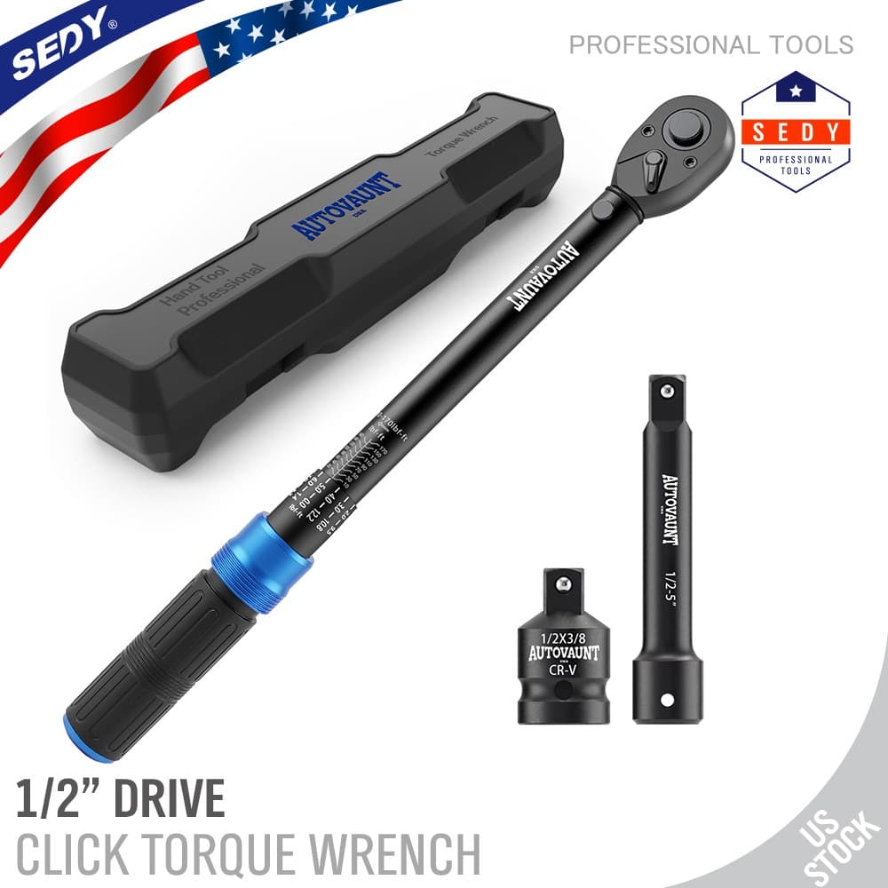 1/2" Drive Click Torque Wrench Snap Socket Ratcheting 10~170 FT-LB/13.6~230.5N-M