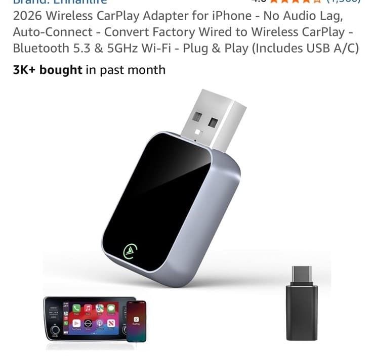 2026 Wireless CarPlay Adapter for iPhone - 5s Auto-Connect, No Audio Lag - 
