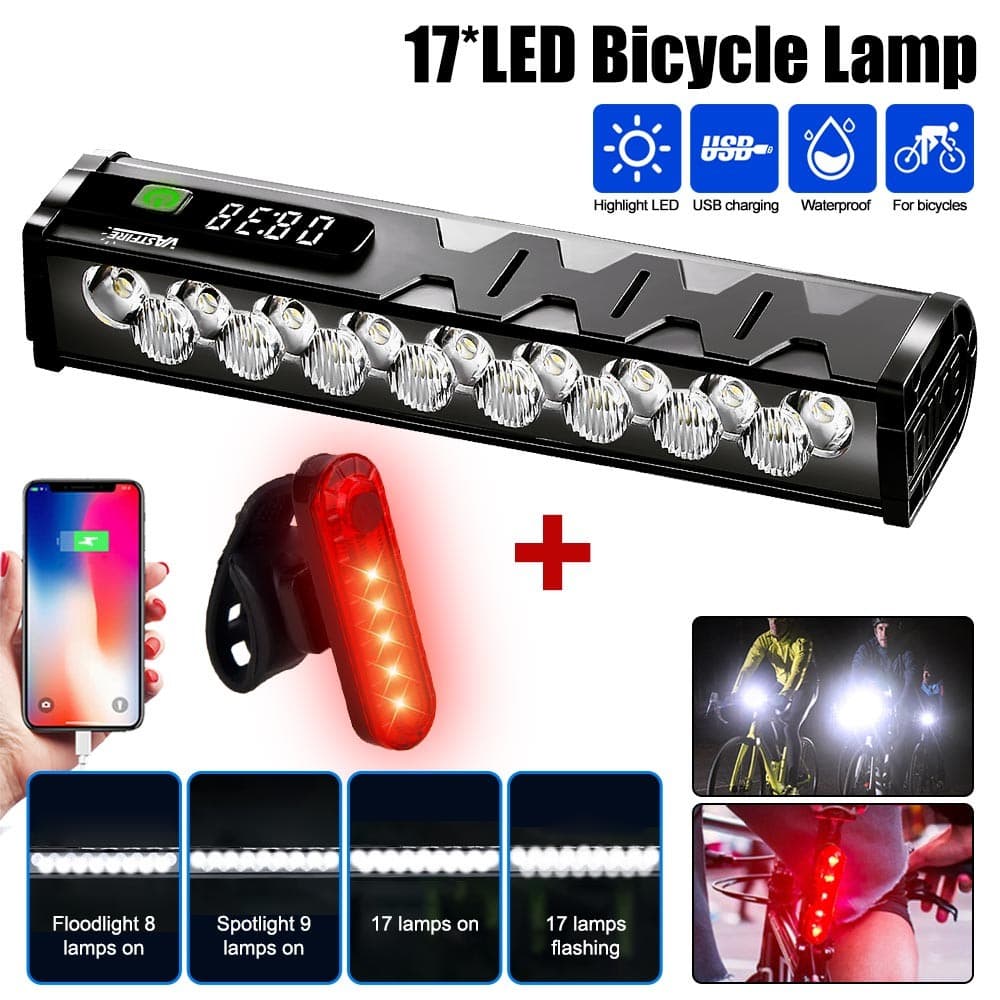 Bicycle Bike LED Head & Tail Light Set USB Rechargeable MTB Front Lamp 10000mAh