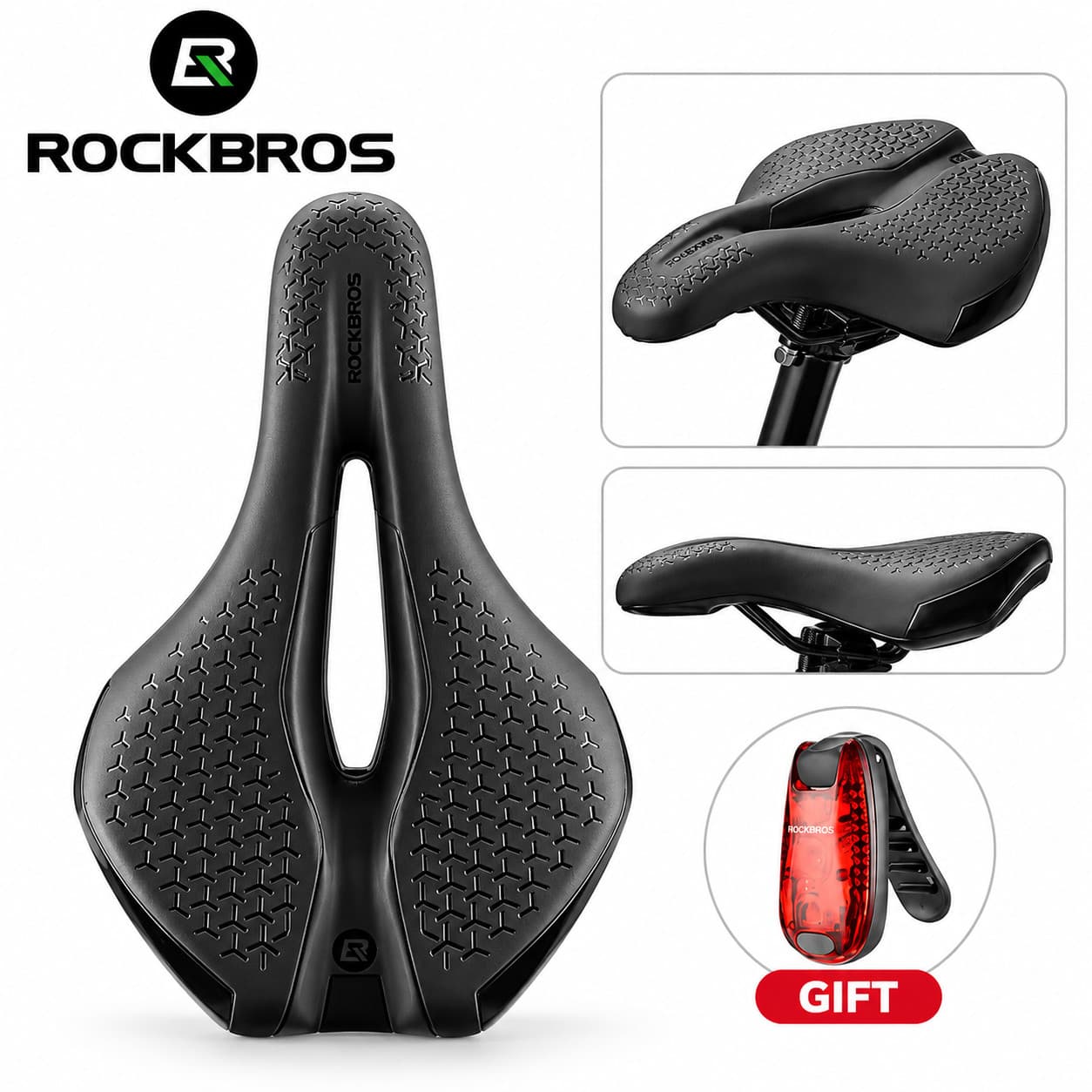 ROCKBROS Road MTB Bike Saddle Seat Soft Comfort Cycling Gel Pad Cushion & Lights