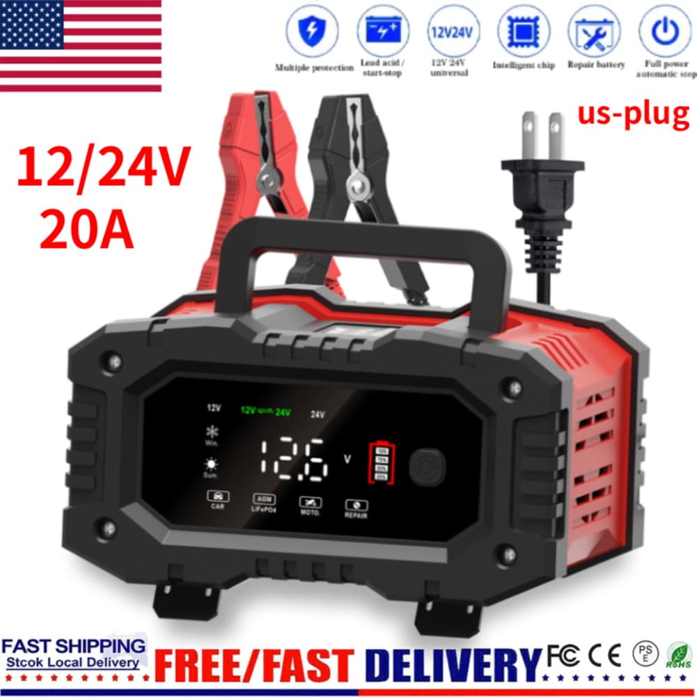 20A Battery Charger 12V/24V Smart Auto Charger for Car Truck Boat RV Lifepo4 US