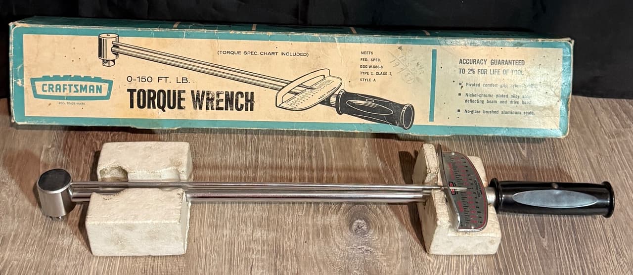 Vintage Craftsman 44641 Torque Wrench 1/2” Drive 0- 150 Ft-lb Beam Style W/ Box