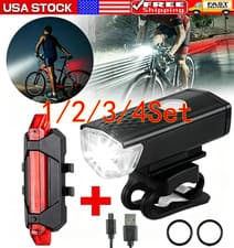 USB Rechargeable LED Bicycle Headlight Bike Front Rear Lamp Light Set Waterproof