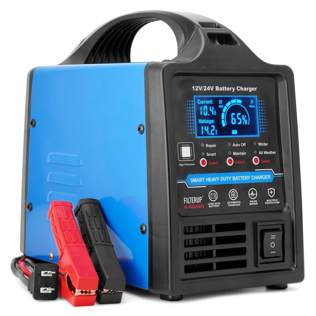 0-15A Automatic Battery Maintainer 12V 24V Lead-Acid Battery Charger Heavy Duty