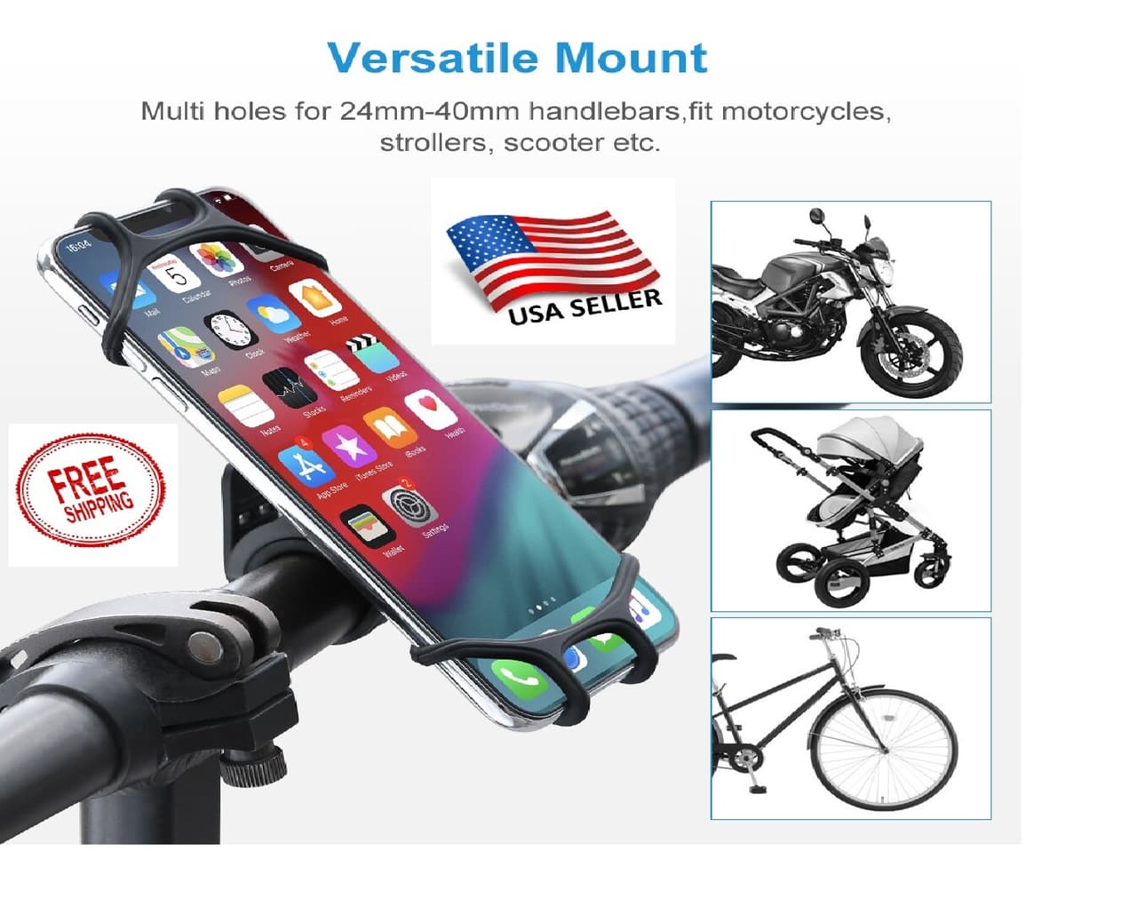 Bicycle Phone Holder Mount for Handlebar with 360° Swivel