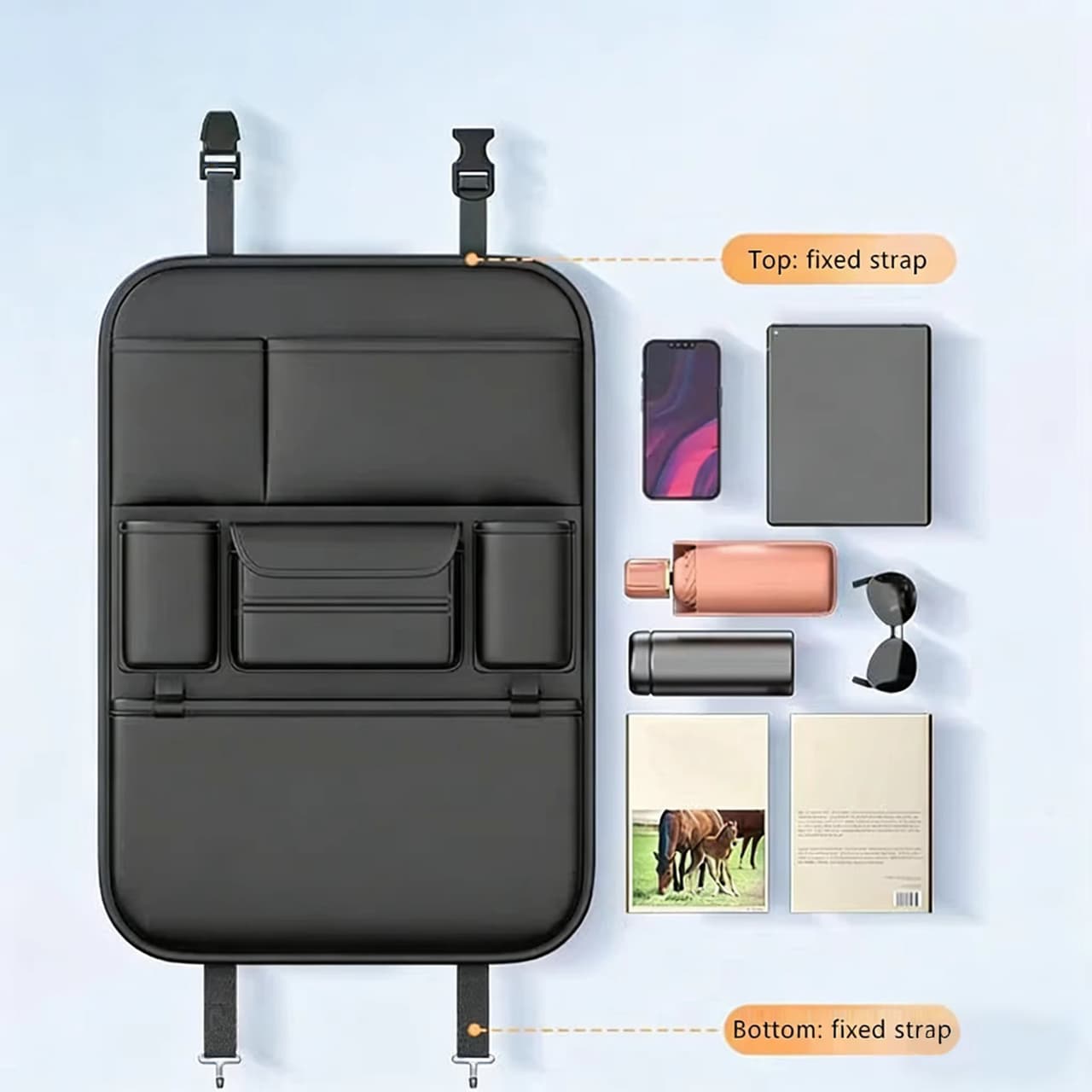 Car Backseat Organizer Seat Back Storage Bag 6 Pocket Anti Kick Pad Protector
