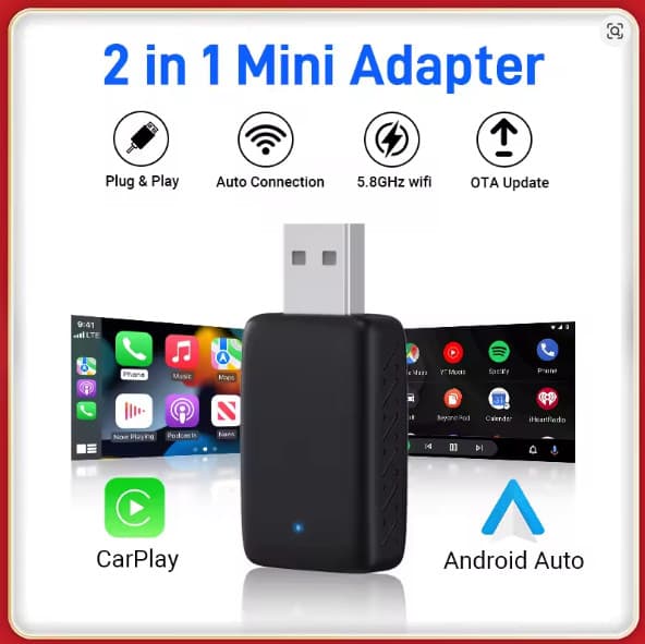 Wireless CarPlay Android Auto Adapter 2 in 1 Mini Ai Box USB Converter Dongle