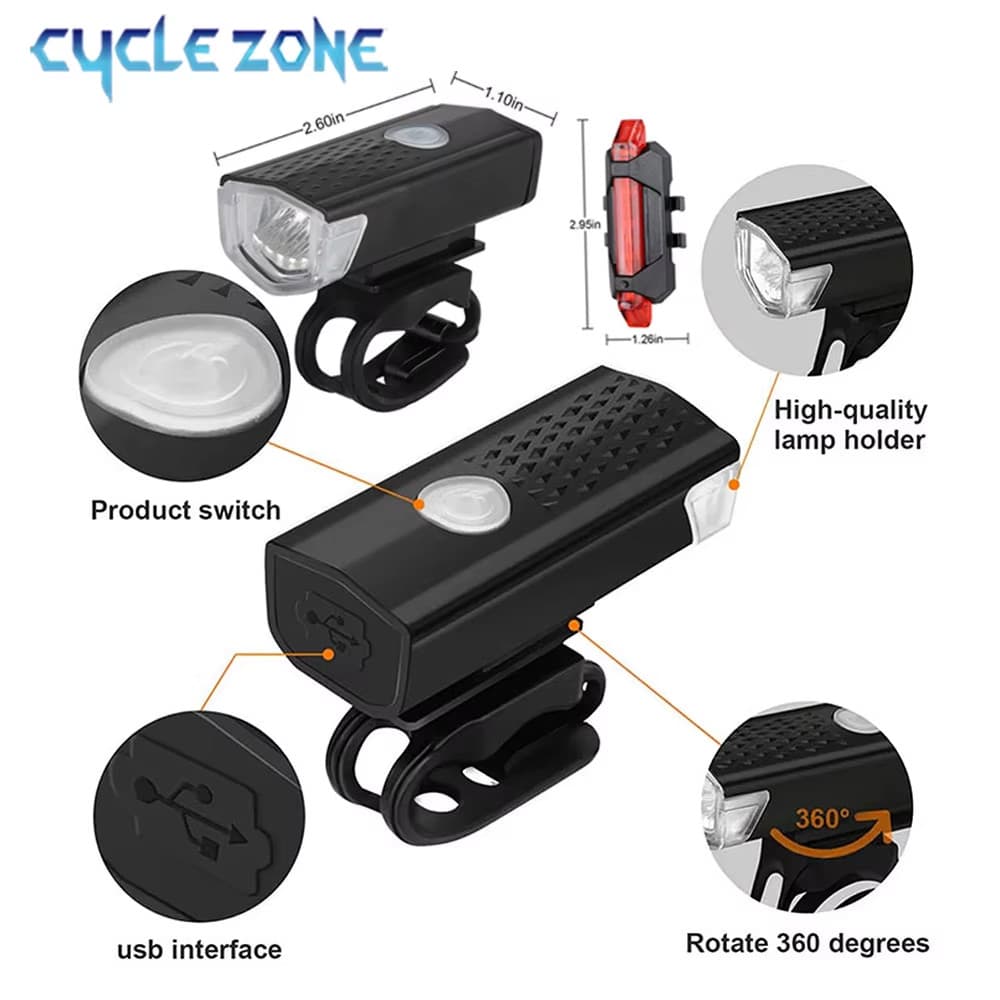 SET OF 4 Rechargeable LED Bike Lights Front & Rear Cycling Accessory USB