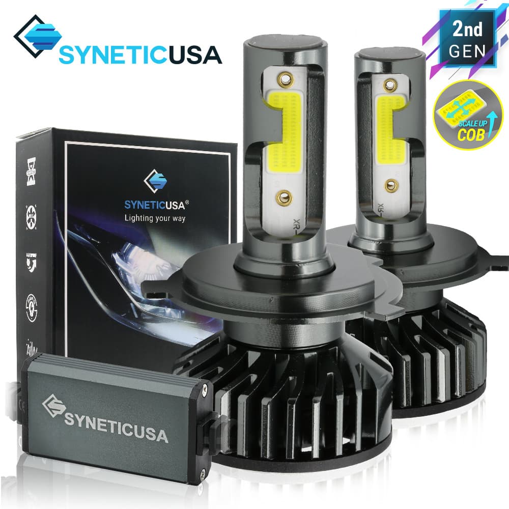 Syneticusa 9003 H4 COB LED Headlight Bulbs Conversion Kit Hi-Lo Beam 6000K White