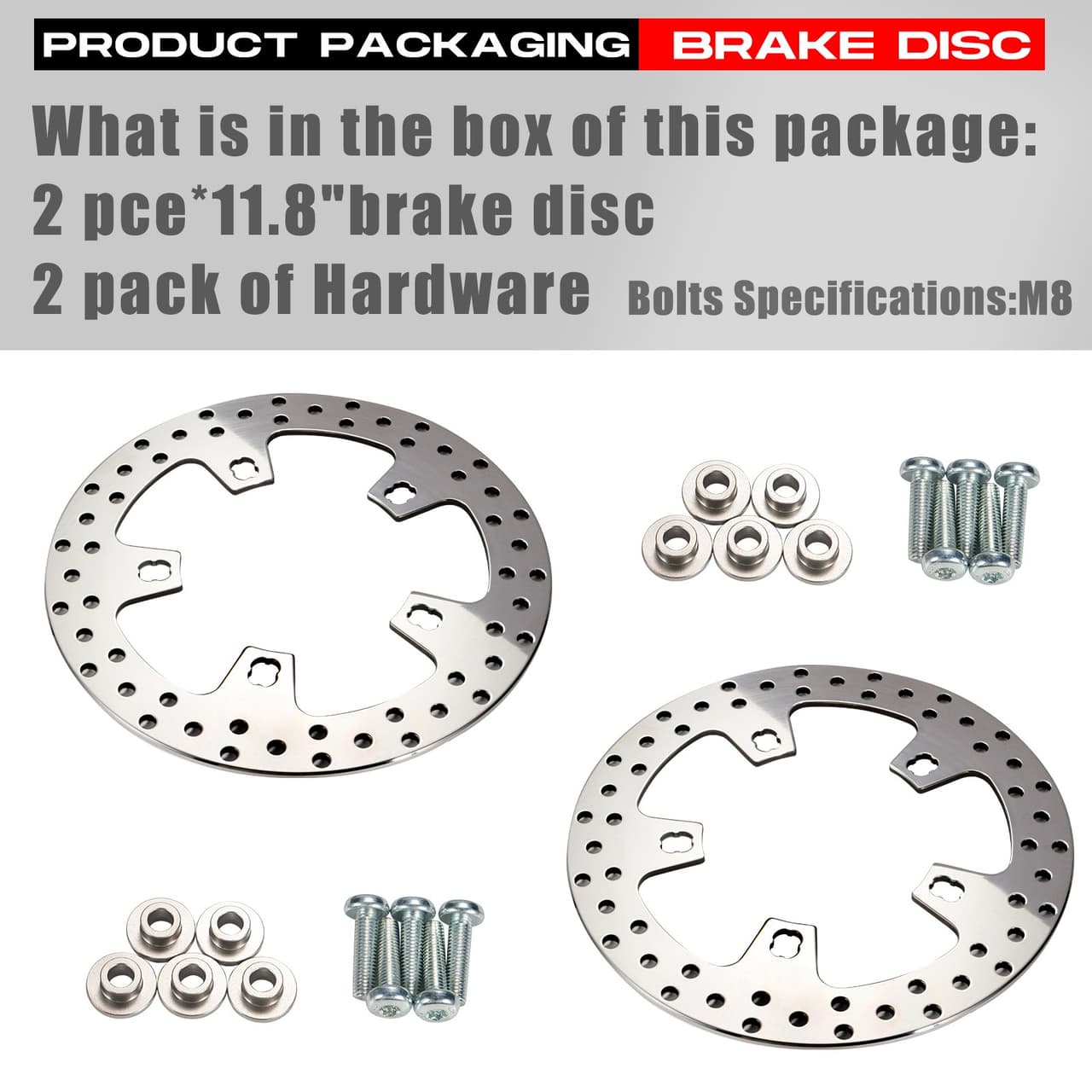 2Pcs 11.8" Front Brake Rotors Polished For Harley Touring Street Electra Glide