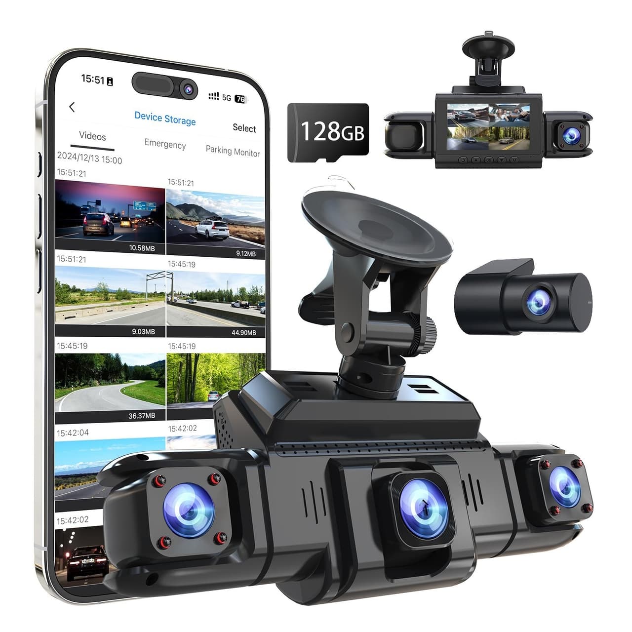 360 View 4 Channel Dash Cam Front and Rear Left Right Inside Camera for Cars,...