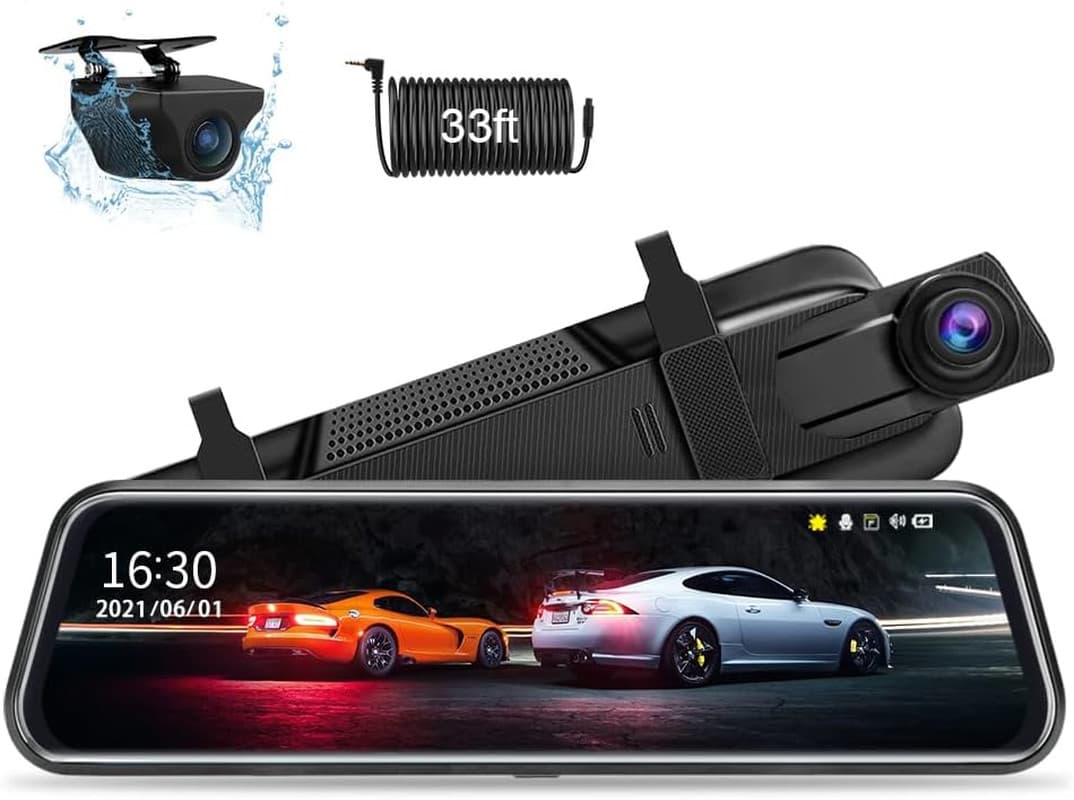 Upgraded 10'' Rear View Mirror Camera Mirror Dash Cam Front and Rear 1080P Backu