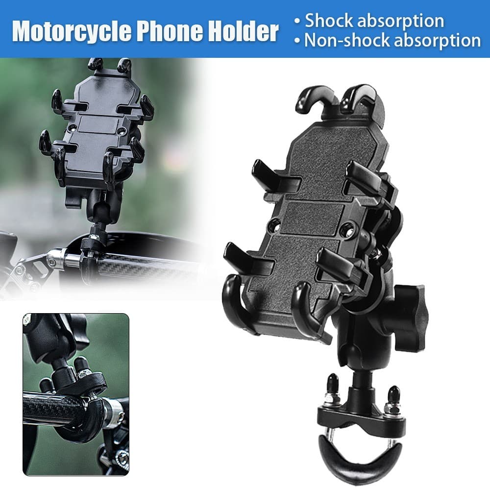 360° Universal Motorcycle Bicycle Bike Handlebar Phone Mount Stand Holder Black