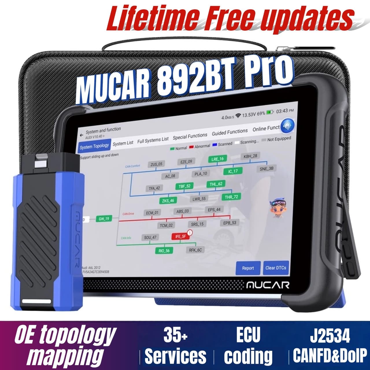 2026 MUCAR 892BT Pro OBD2 Scanner Car System AI Diagnostic Tool Topology Mapping