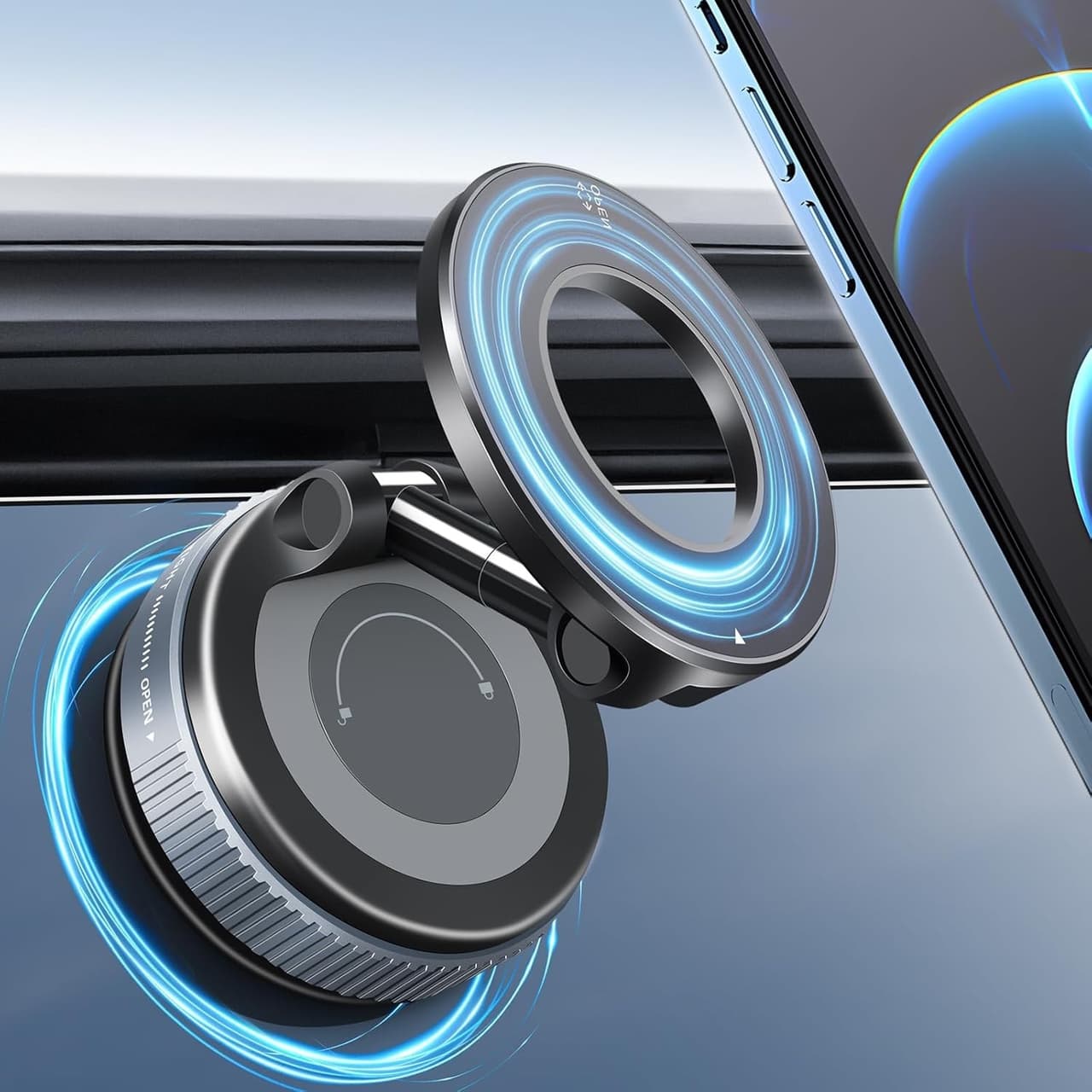 360° Adjustable Magnetic Vacuum Suction Cup Car Phone Holder Mount for MagSafe