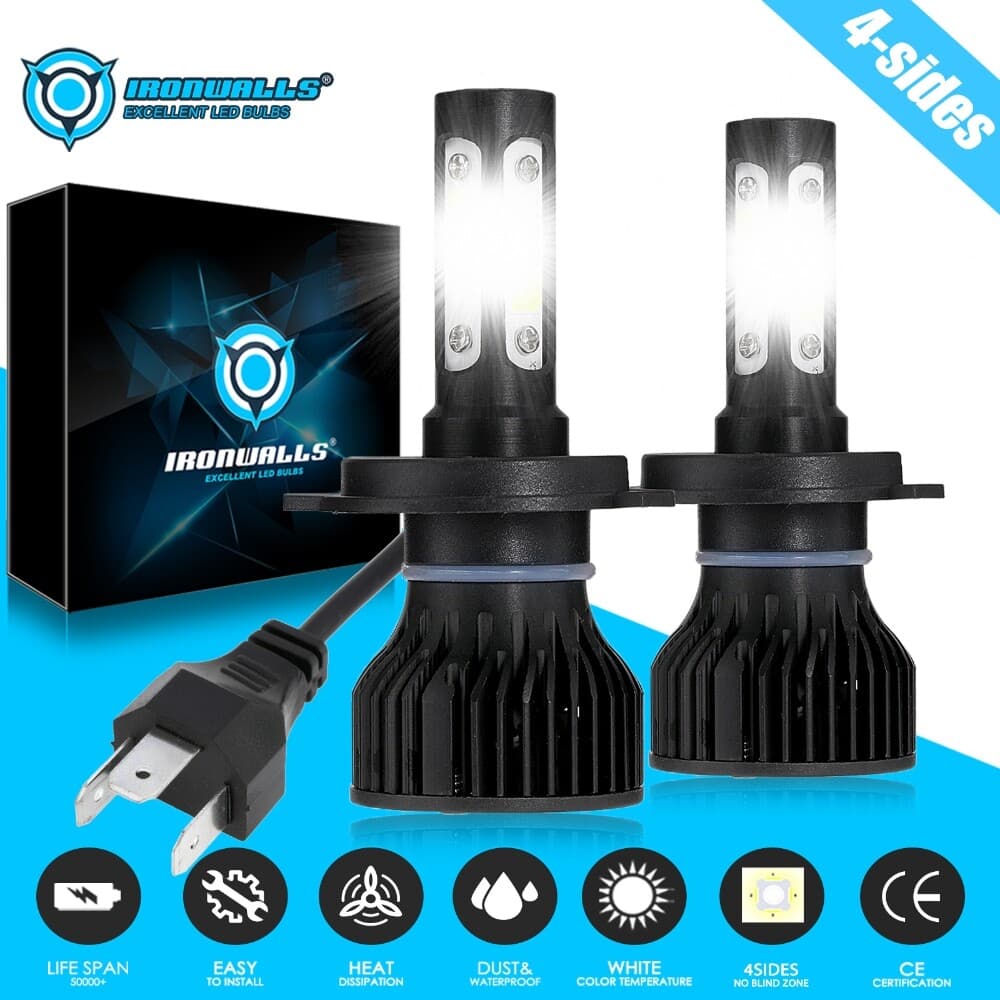 4-sides 9003 H4 HB2 LED Headlight Bulbs Kit High Low Beam 6500K 4500000LM Bright