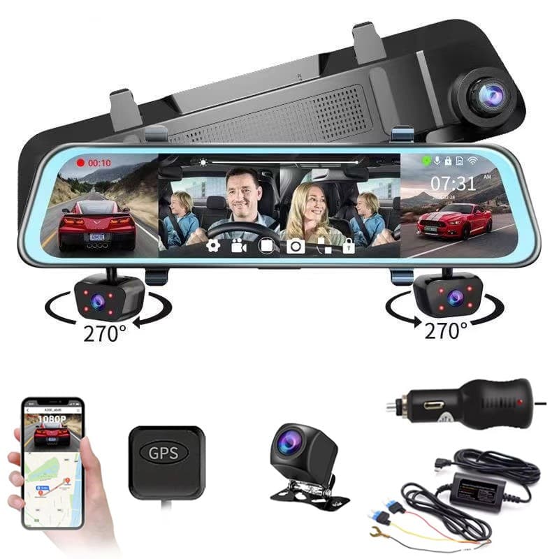 4 Channel Mirror Dash Cam WIFI GPS Front and Rear/Inside IR Night Vision Car Cam