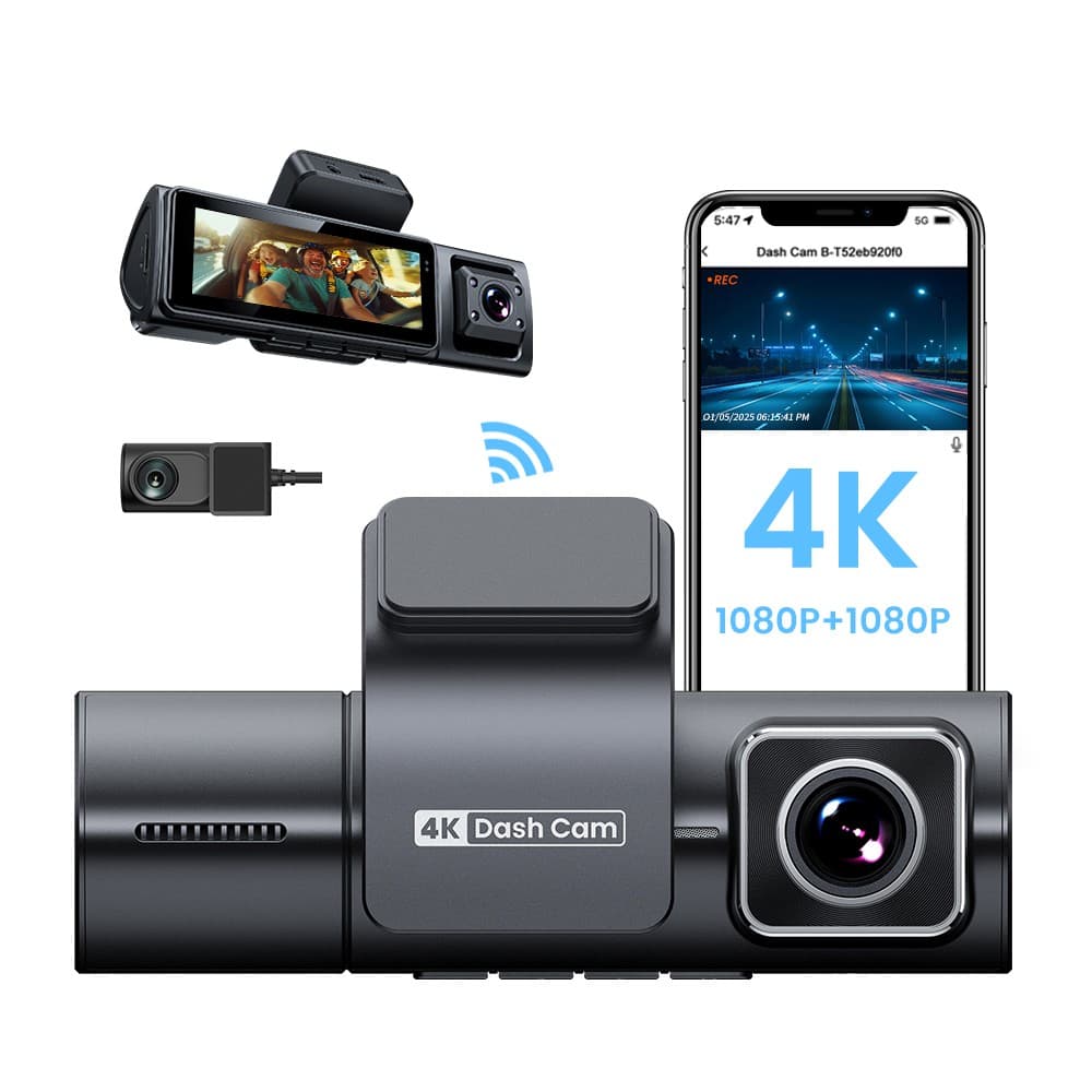 3 Channel 4k Dash Cam Front and Rear and Inside Triple Car Cameras 3 inch Screen