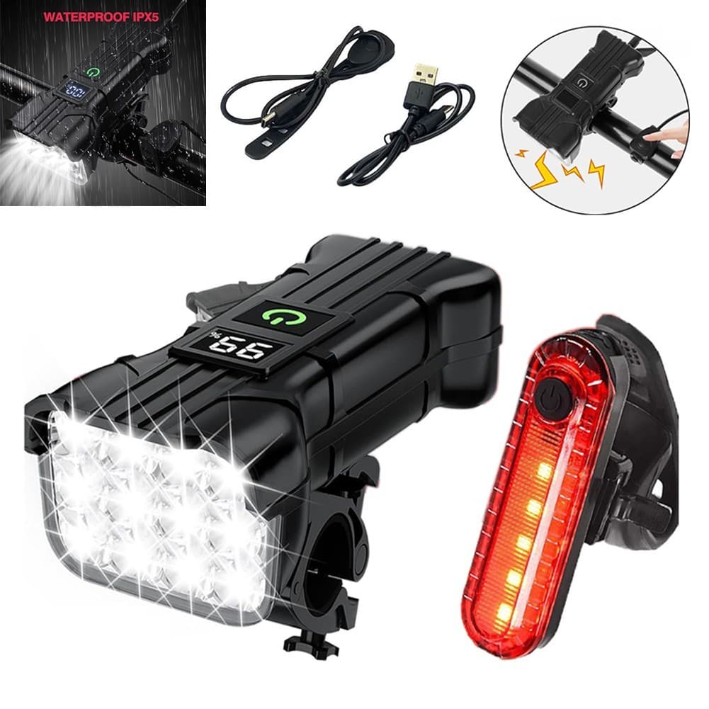 USB Rechargeable LED Bike Light Set Front and Rear Waterproof Cycling Lamp +Horn
