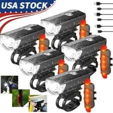 USB Rechargeable LED Bike Headlight Front & Rear Light Cycling Lamp Set