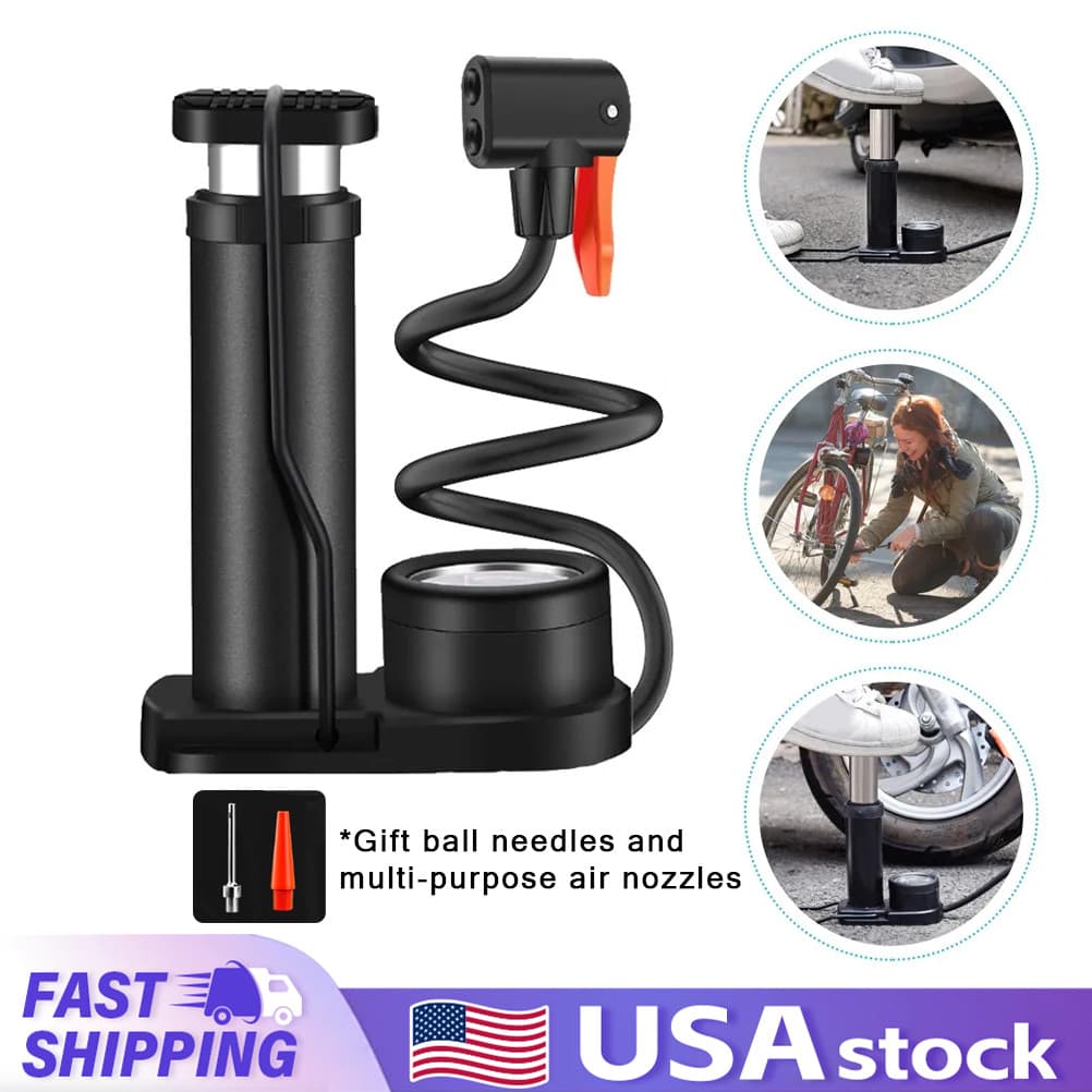 1pc Portable Manual Air Pump with Pressure Gauge for Bicycle, Motorcycle & Car