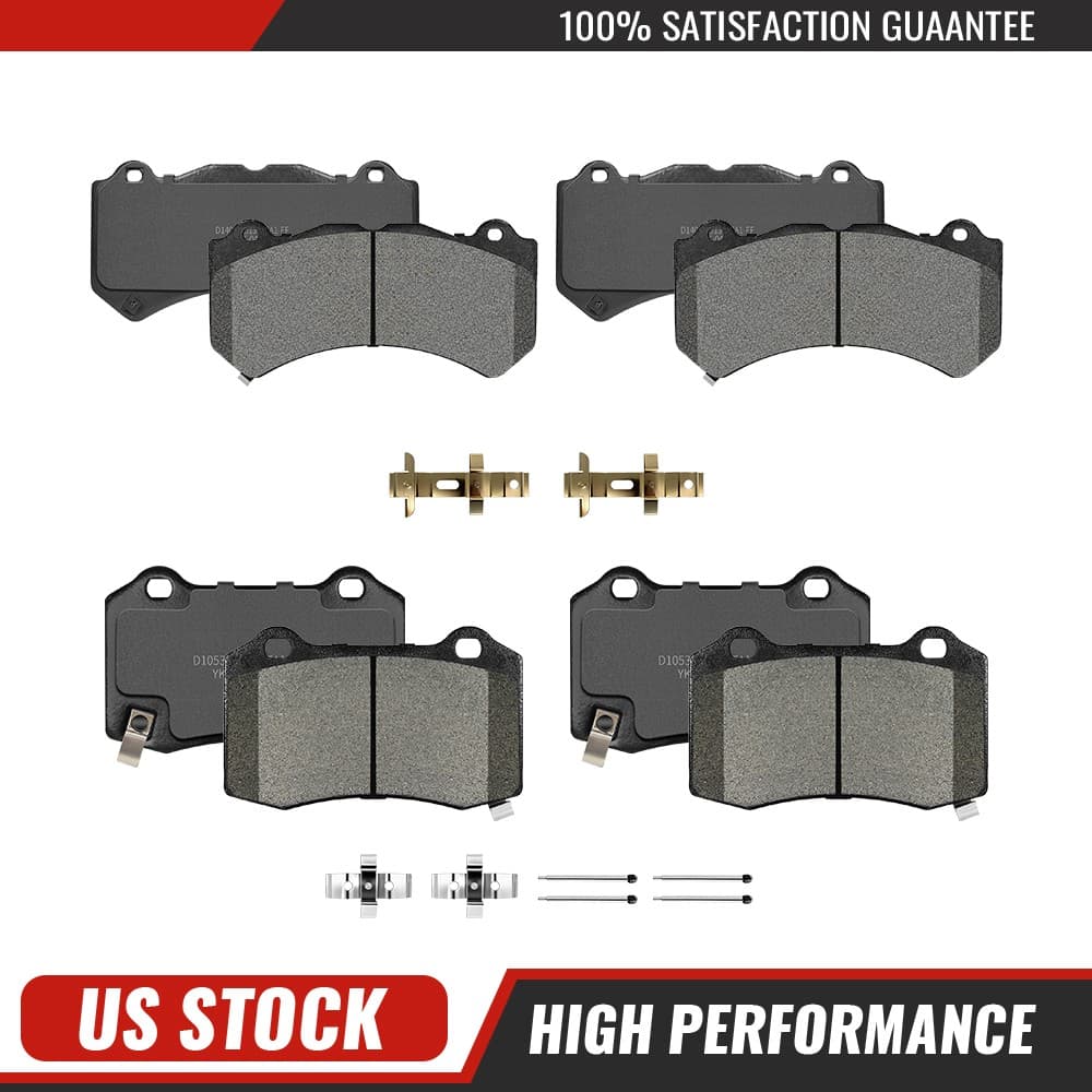 8x Front & Rear Ceramic Brake Pads Set for Chevy Dodge Challenger Cadillac Jeep