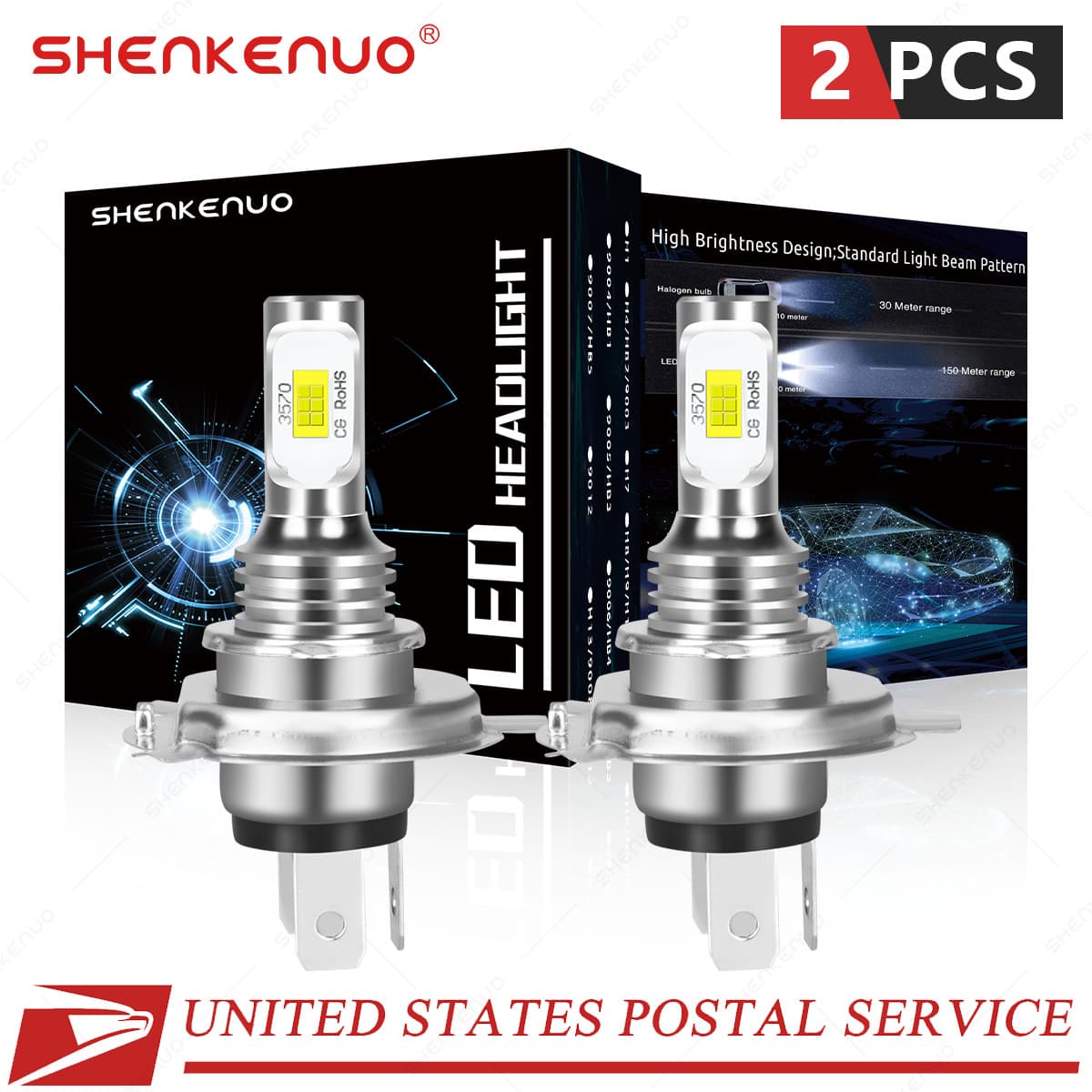H4 9003 LED Headlight Bulbs Kit 35W 4000LM Hi/Lo Beam Super Bright White++