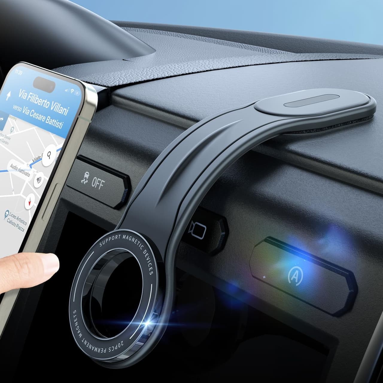 MagSafe Car Phone Mount Dashboard Adhesive Bendable Arm Magnetic Holder
