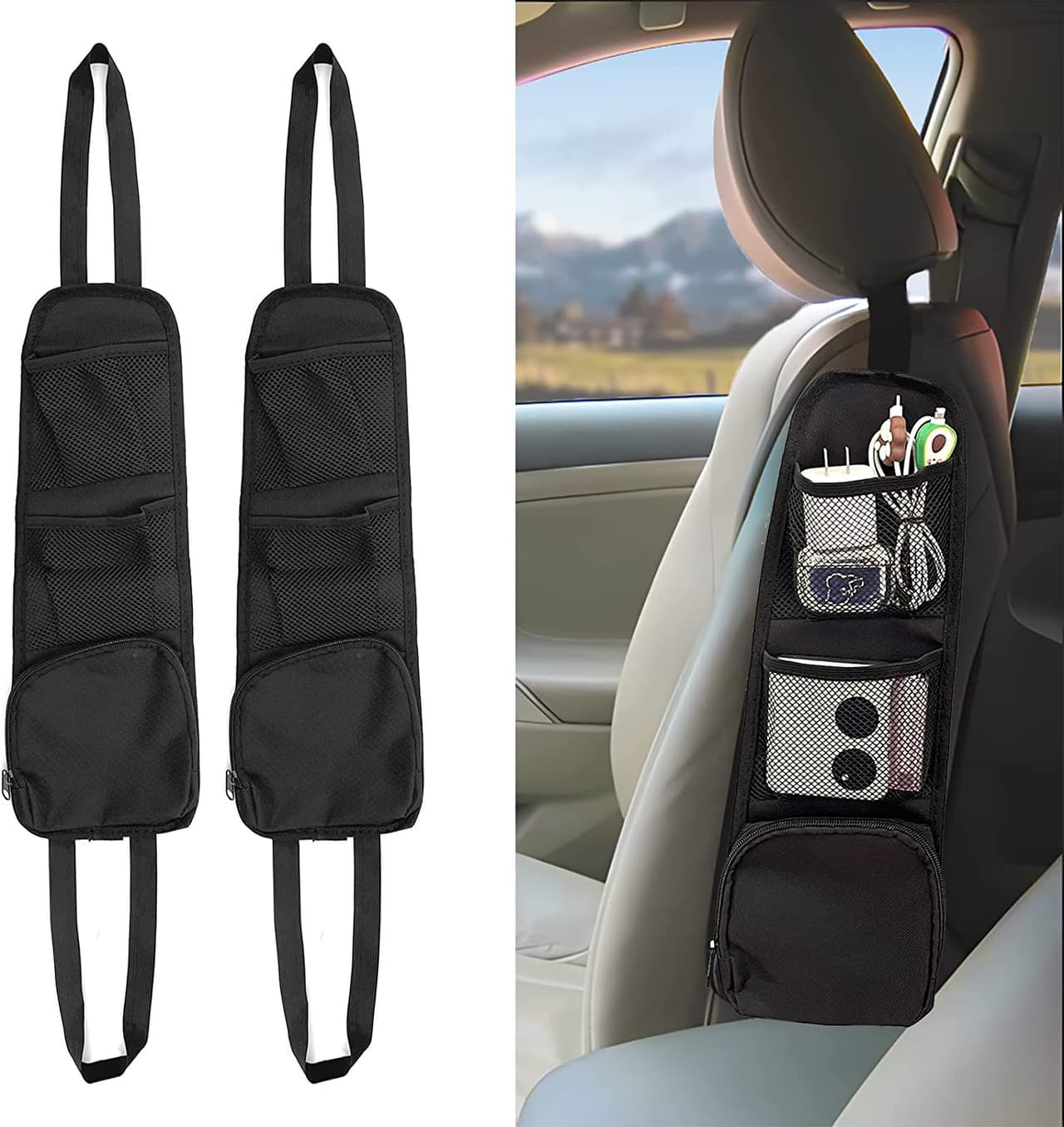 2PCS Car Seat Storage Hanging Bag, Multi-Pocket Seat Side Organizer, Multifuncti