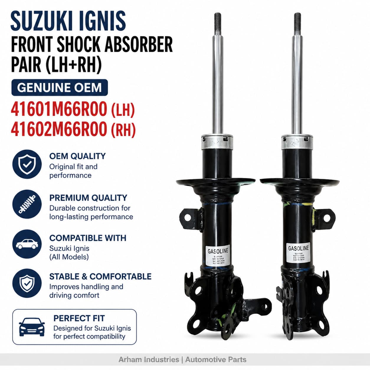 Suzuki Ignis Front Shock Absorber Pair LH+RH Genuine OEM 41601M66R00 41602M66R00