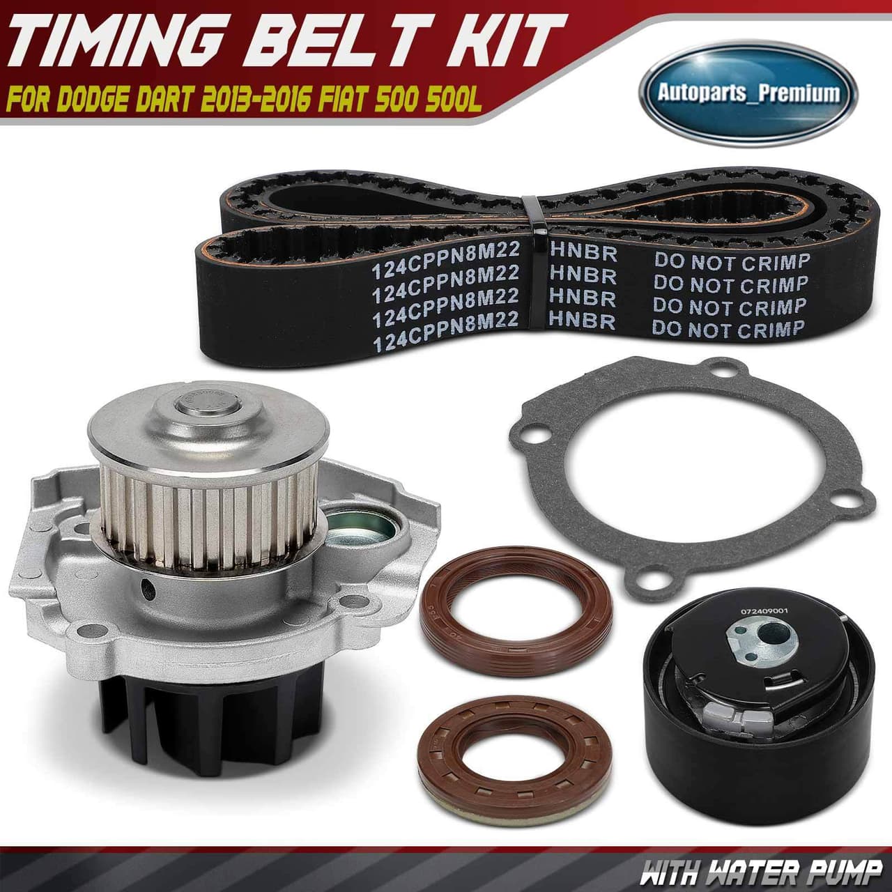 5Pcs Timing Belt Kit with Water Pump for Dodge Dart 2013-2016 Fiat 500 500L 1.4L