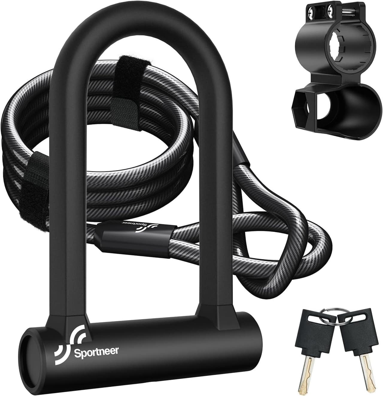 Sportneer Heavy Duty Bike U Lock with 5ft Security Cable, 17mm Shackle, Anti-The