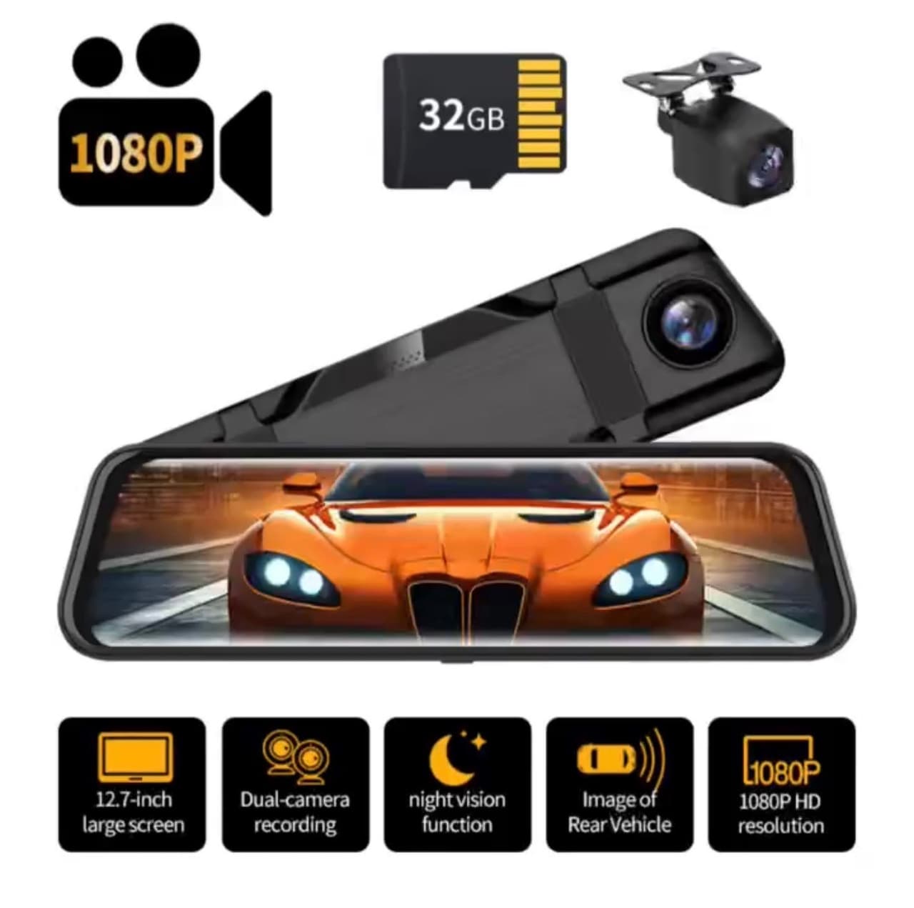 Mirror Car Dash Camera 1080P Front and Rear Dash Cam ADAS Built-In WiFi NEW