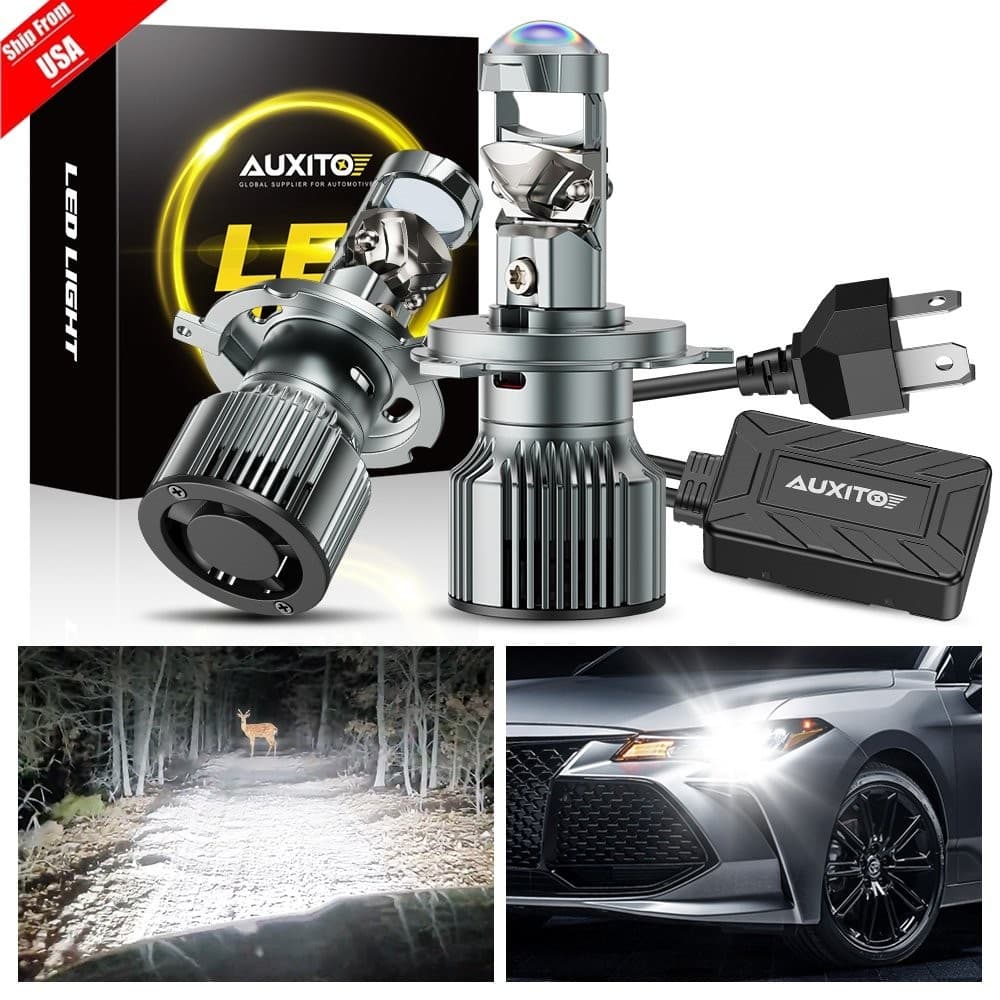 AUXITO H4 Bi-LED Mini Projector Lens Headlight Bulbs Hi/Lo 60000LM Retrofit LHD