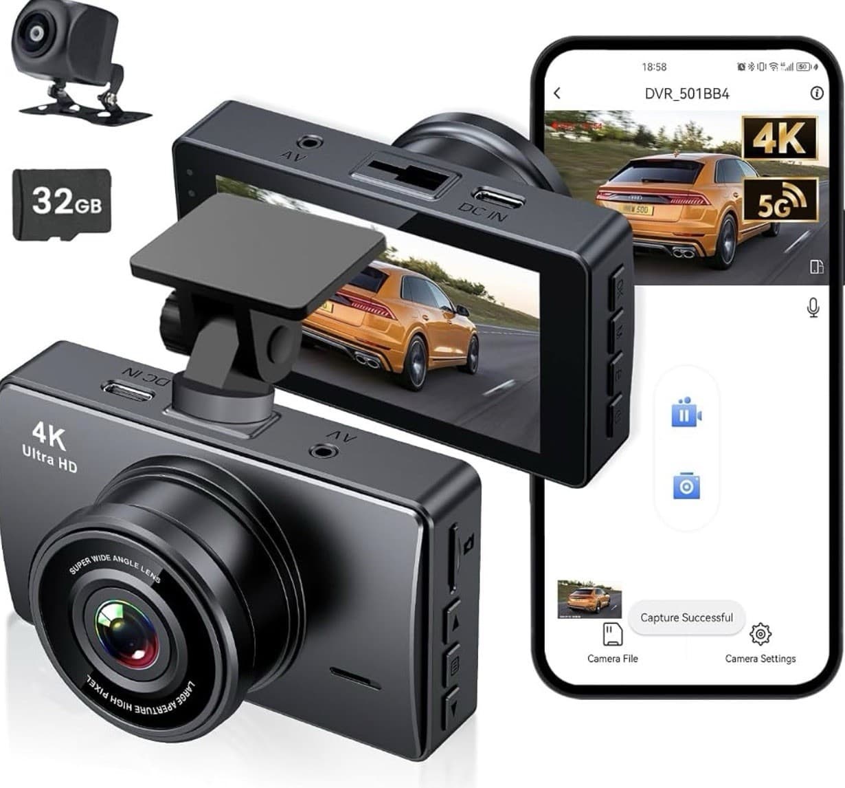 Dash Cam Front and Rear, Dash Camera for Cars 4K+1080, Dashcam Built-in WiFi, AP