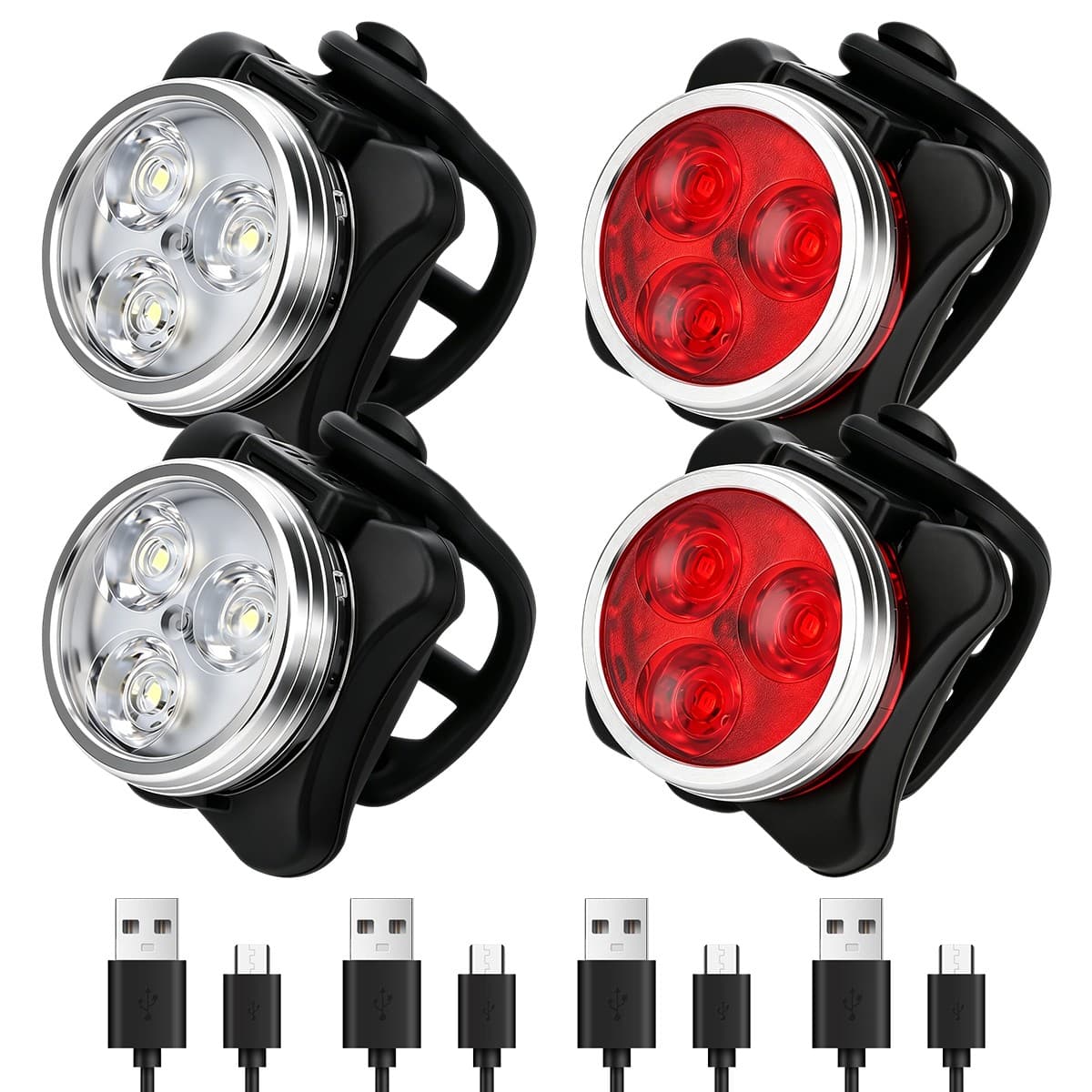 2 Set USB Rechargeable LED Bicycle Headlight Bike Rear Lamp Cycling Light