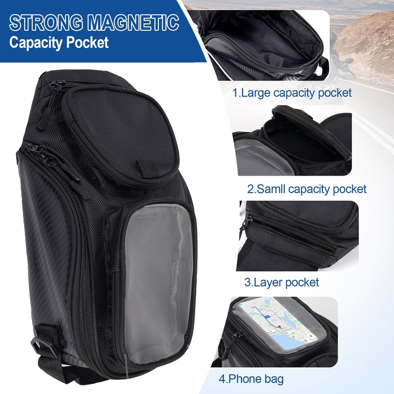 Universal Motorcycle Tank Bag Motorbike Storage Bag with Multiple Compartments