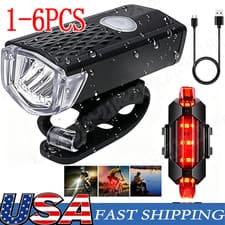 USB Rechargeable LED Bicycle Headlight Bike Front Rear Lamp Light Set Waterproof