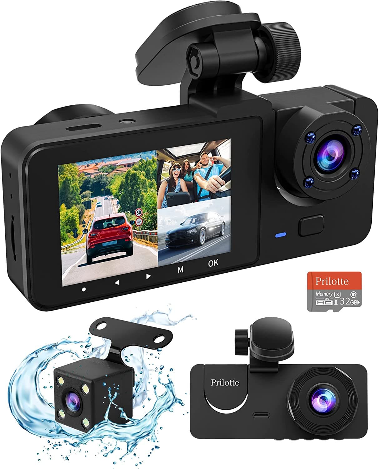 3 Channel Dash Cam Front and Rear Inside,170 Degree Wide Angle,1080P Full HD New