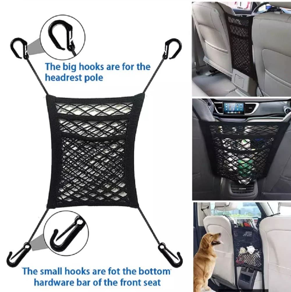 Universal Car Storage Net Bag Elastic Mesh Seat Organizer Pocket Phone Snack