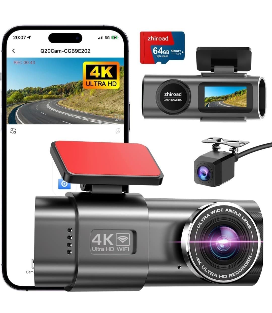 ULTRA 4K Dash Cam Front and Rear,Dual Channel Dash Camera for Cars WiFi Dashcam 