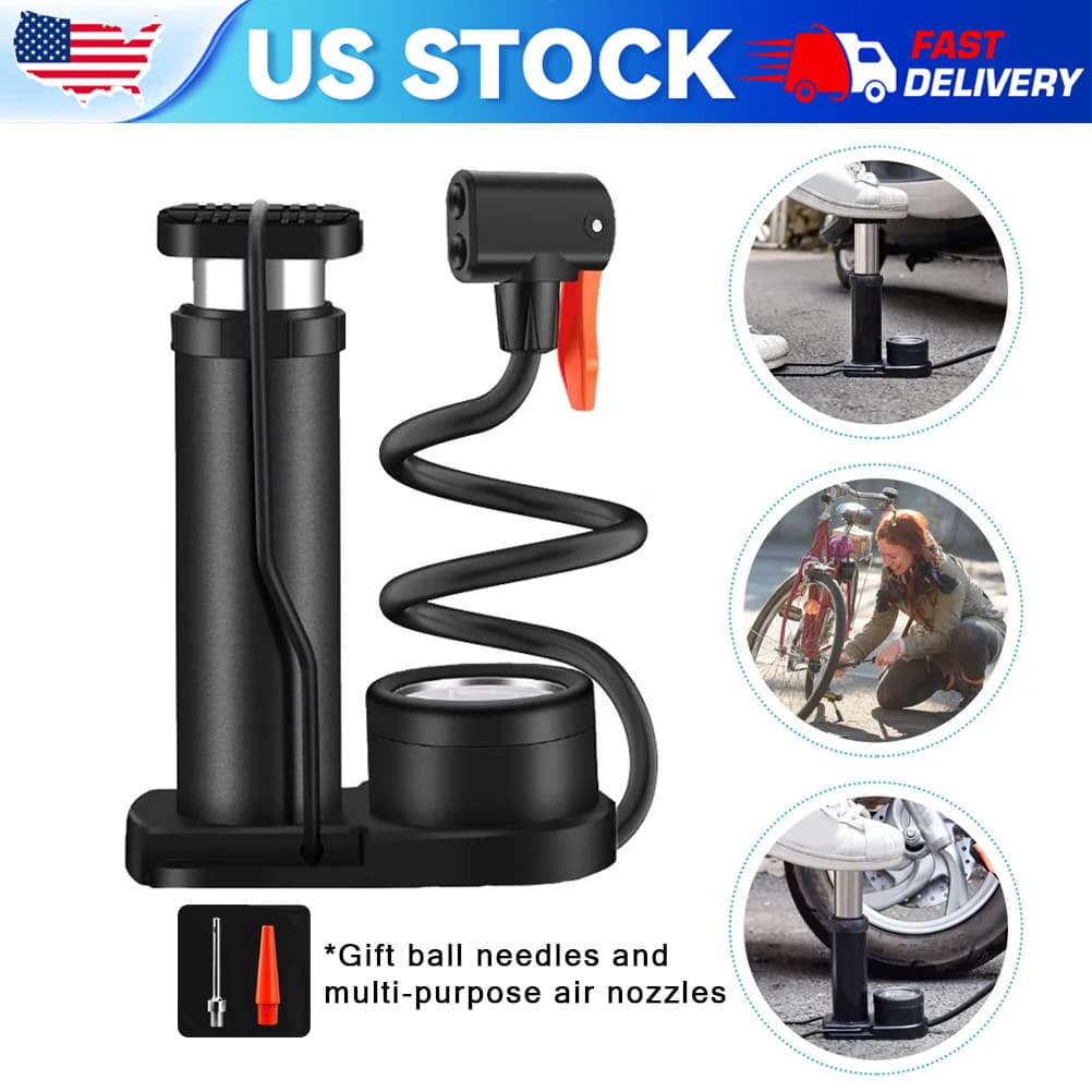 1pc Portable Manual Air Pump with Pressure Gauge for Bicycle, Motorcycle & Car