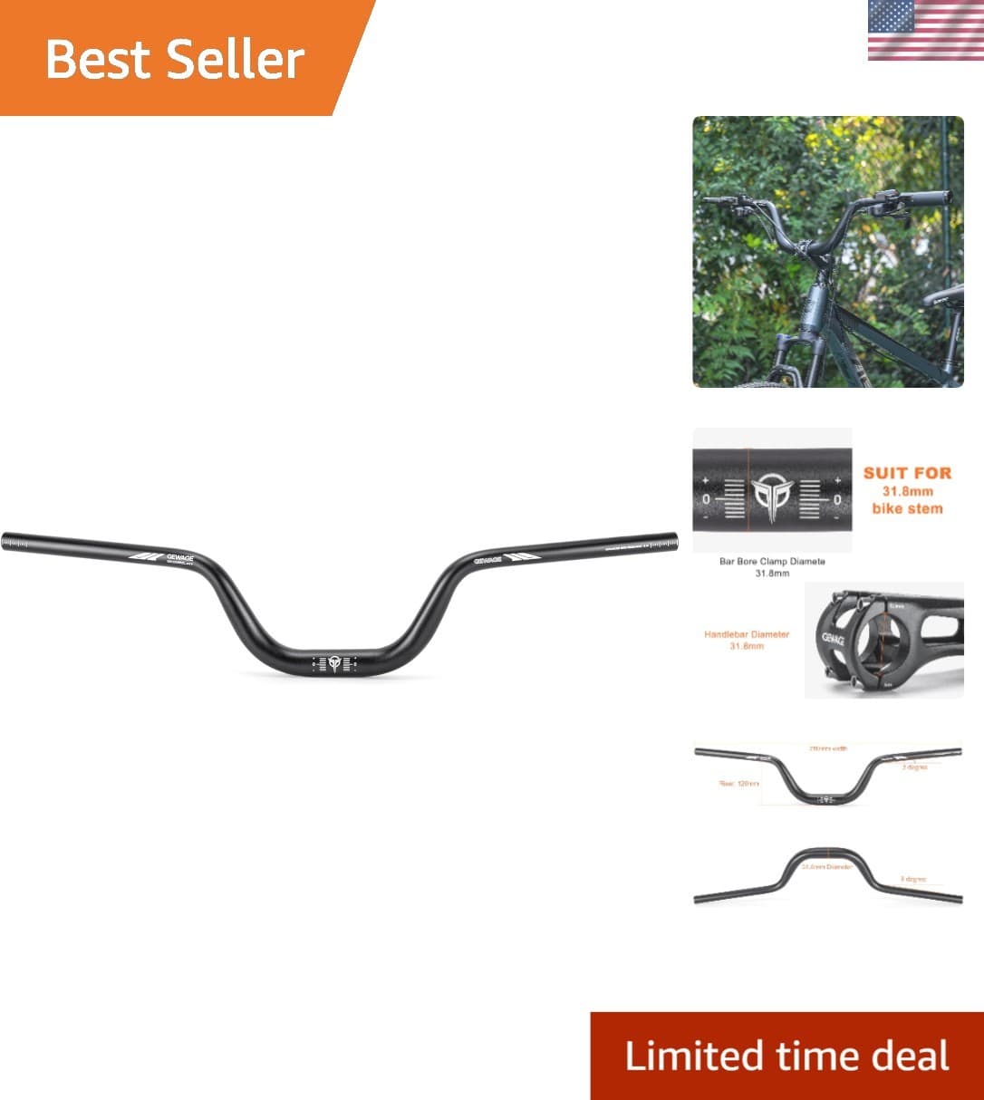 Wide & Durable 31.8mm Mountain Bike Handlebar - Perfect for All Terrains
