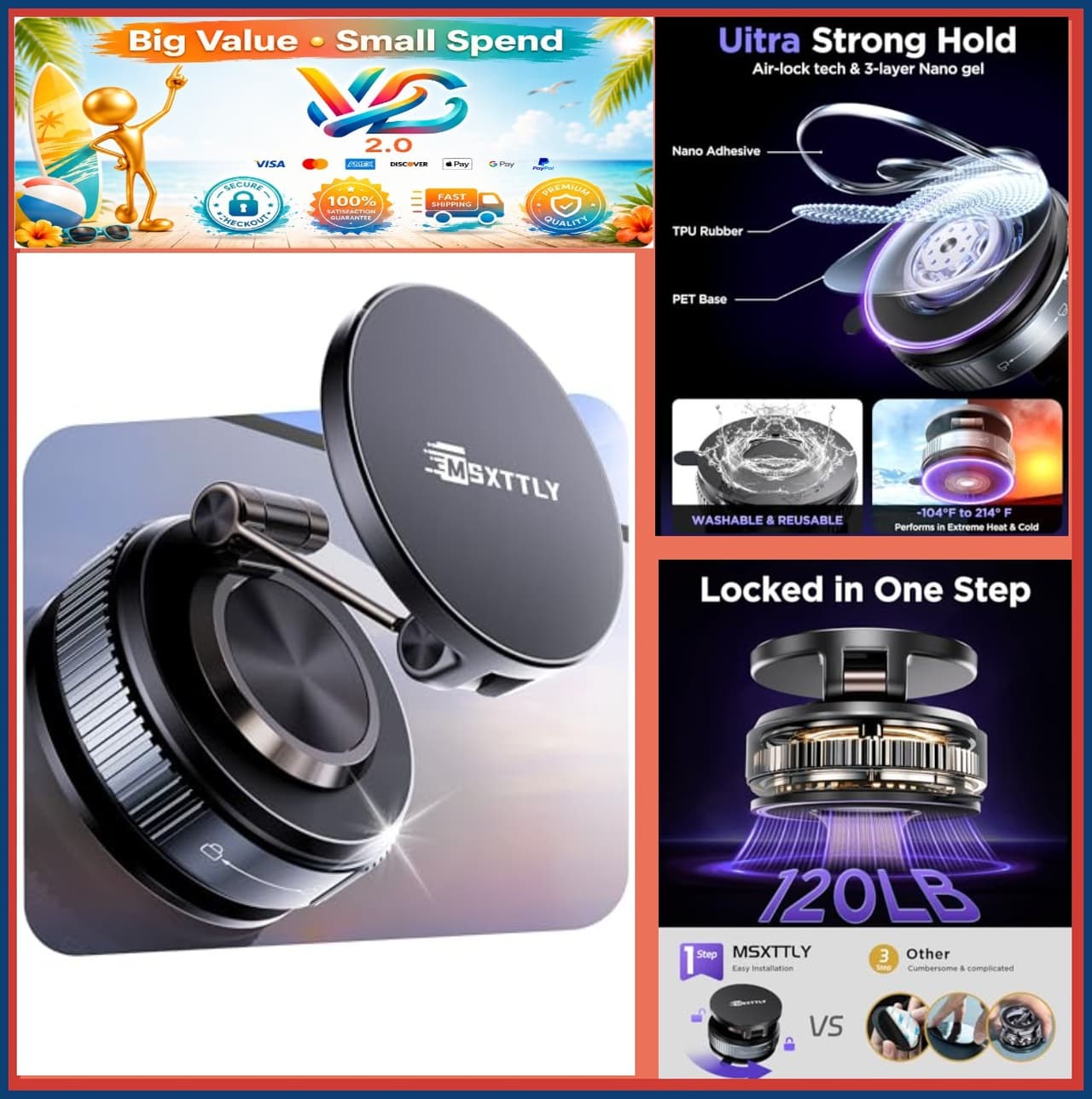 NEW Magnetic Car Phone Holder Vacuum Suction 360 Rotation Dashboard Windshield